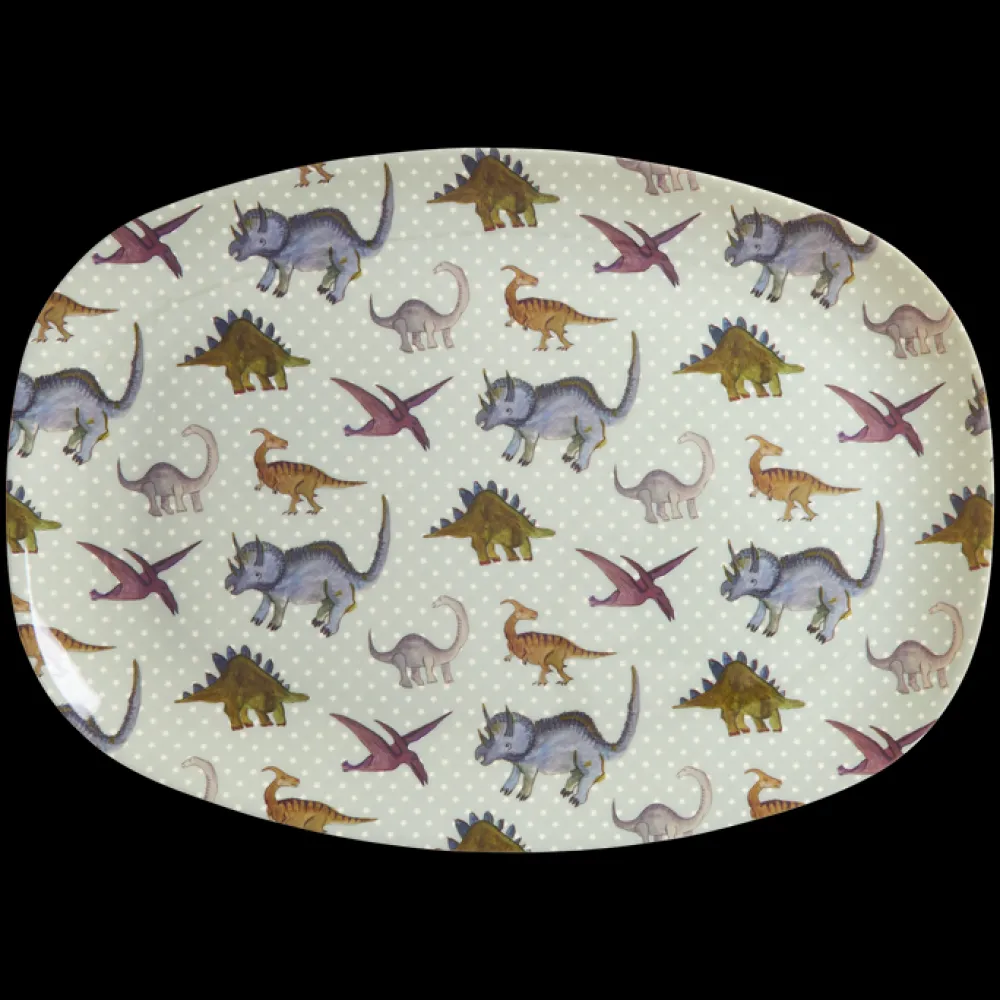 Outlet RICE Rechteckig Melamin Kinderteller New Dino Print