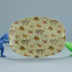 Outlet RICE Rechteckig Melamin Kinderteller New Dino Print