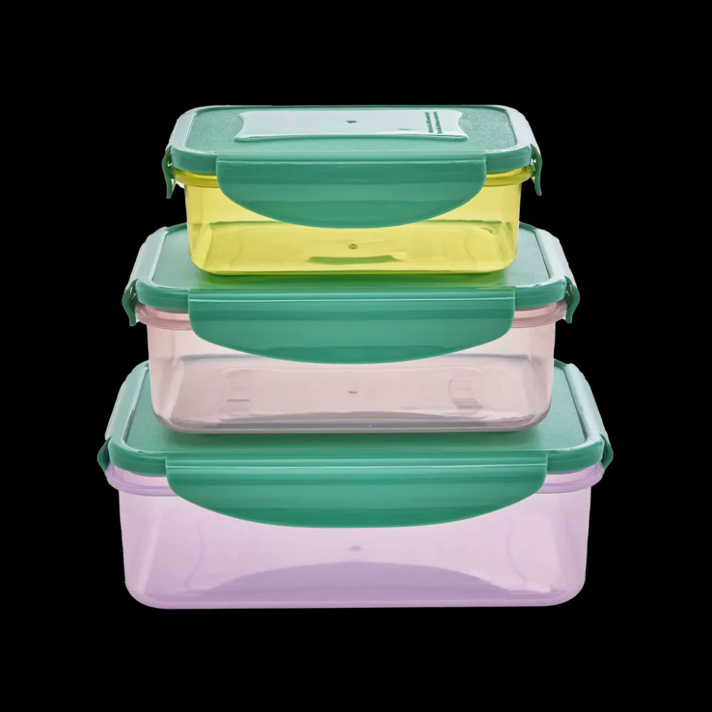 Clearance RICE Rechteckige Plastik Lebensmittelboxen - Mehrfarbig - 3er Set