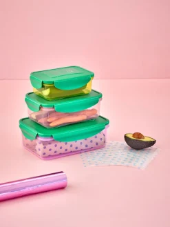 Clearance RICE Rechteckige Plastik Lebensmittelboxen - Mehrfarbig - 3er Set